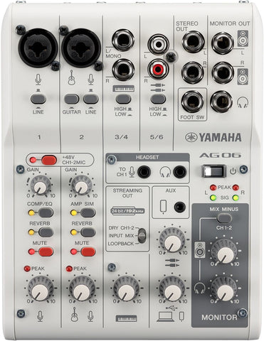 Yamaha AG06MK2 Live Streaming Mixer White