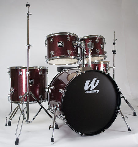 Westbury 5 Piece Studio Drum Kit With Throne In Ruby Sparkle